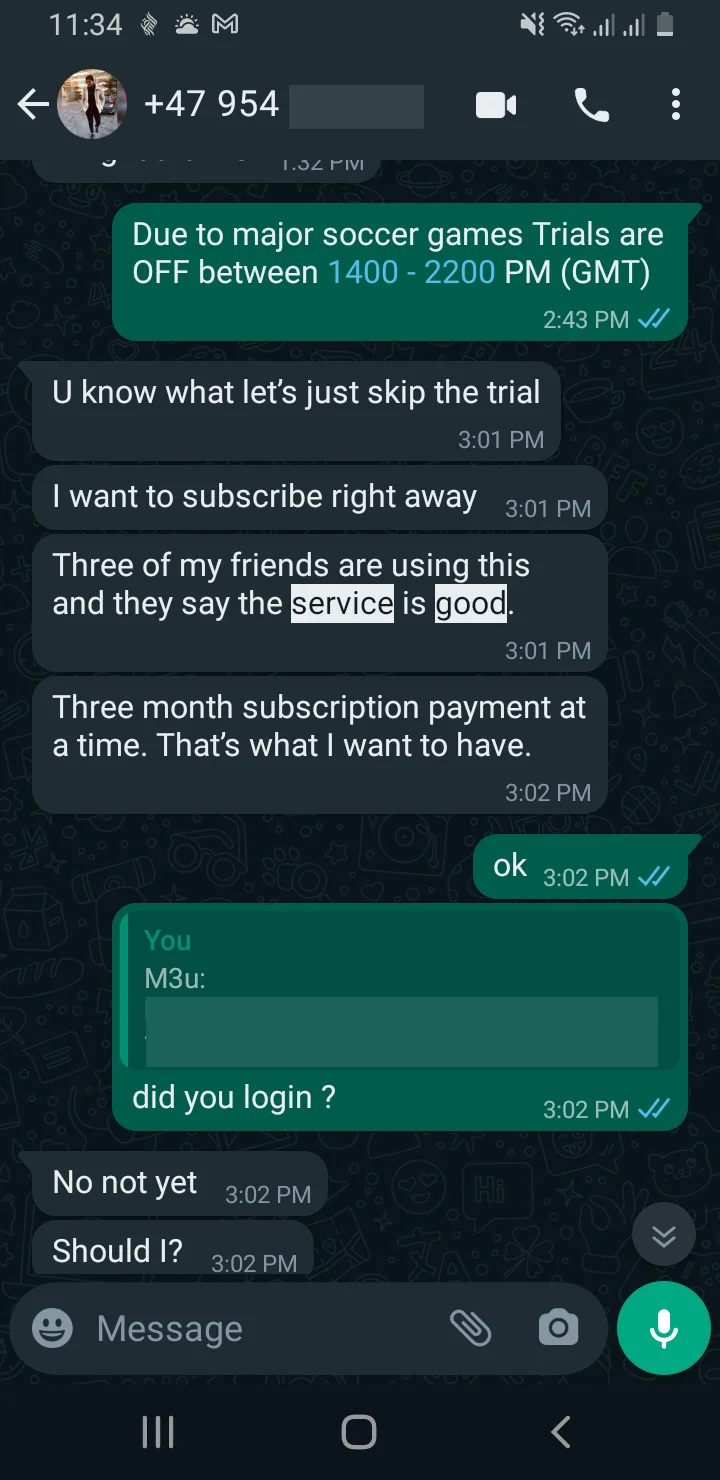 IPTV customer testimonial highlighting stable service and no buffering experience